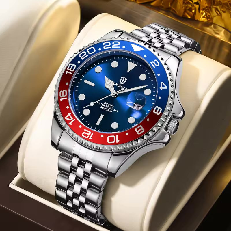 QINGXIYA Pepsi GMT Stainless Steel